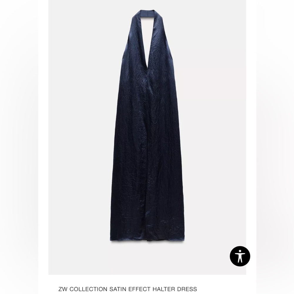 Zara Navy Maxi Satin Dress with Slit - Picture 4 of 10